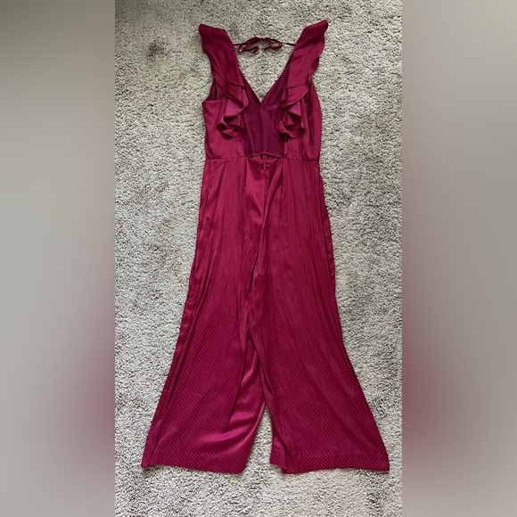 Parker Boudoir Culotte Jumpsuit Ruffles Wide Leg Dots Cranberry Red Size Medium - Picture 6 of 9